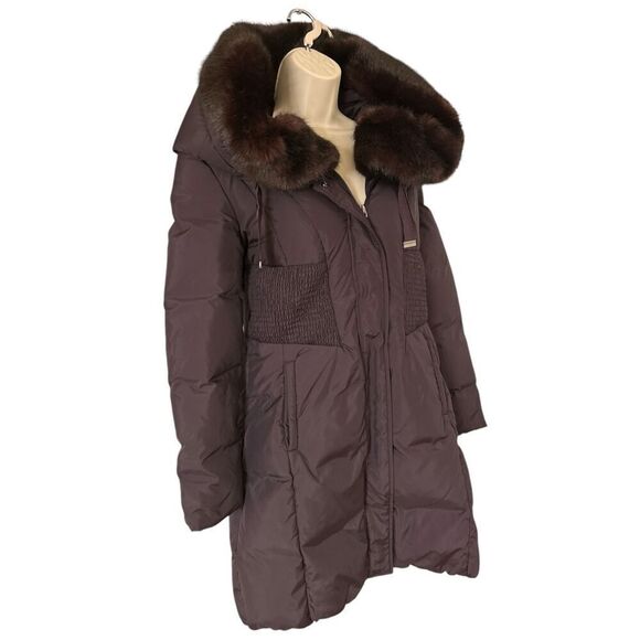 TAHARI WOMENS WINTER Faux Fur HOODED PUFFER COAT Size Small Sangria - Picture 2 of 11